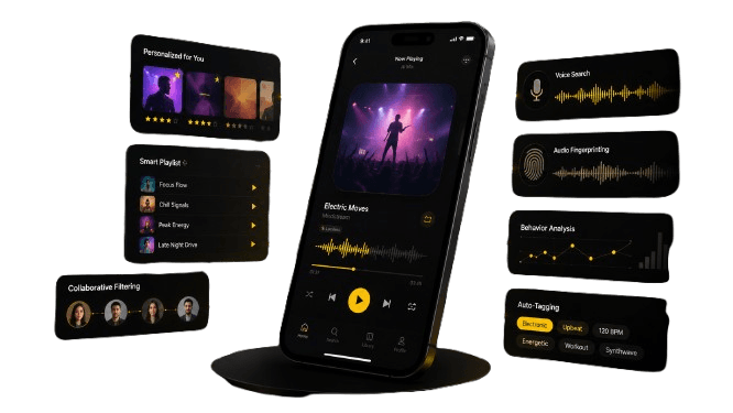 Futuristic AI-powered music application interface